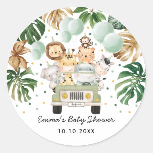 Sticker Rond Baby shower sauvage de la Jungle Safari Animaux sa