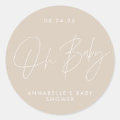 Sticker Rond Baby shower script moderne beige élégant (Devant)