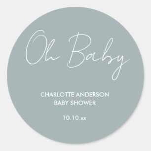 Sticker Rond Baby shower script moderne bleu poussiéreux élégan