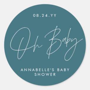 Sticker Rond Baby shower script moderne bleu turquoise élégant