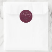 Sticker Rond Baby shower script moderne bordeaux élégant (Sac)