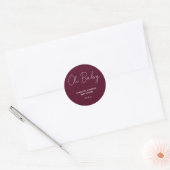Sticker Rond Baby shower script moderne bordeaux élégant (Enveloppe)