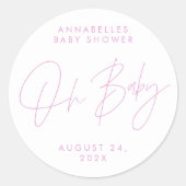 Sticker Rond Baby shower script moderne girly rose élégant (Devant)