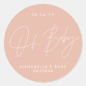 Sticker Rond Baby shower script moderne girly rose élégant (Devant)