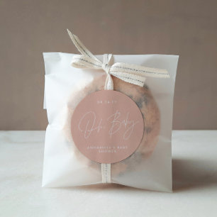 Sticker Rond Baby shower script moderne girly rose élégant