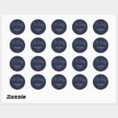 Sticker Rond Baby shower script moderne marine bleu élégant (Feuille)