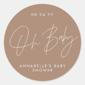 Sticker Rond Baby shower script moderne marron naturel élégant (Devant)