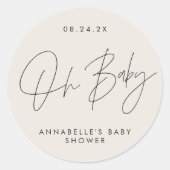 Sticker Rond Baby shower script moderne noir blanc élégant (Devant)
