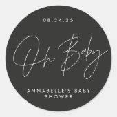 Sticker Rond Baby shower script moderne noir et blanc élégant (Devant)
