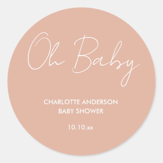 Sticker Rond Baby shower script moderne rose pâle élégant (Devant)