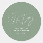 Sticker Rond Baby shower script moderne sauge vert élégant (Devant)