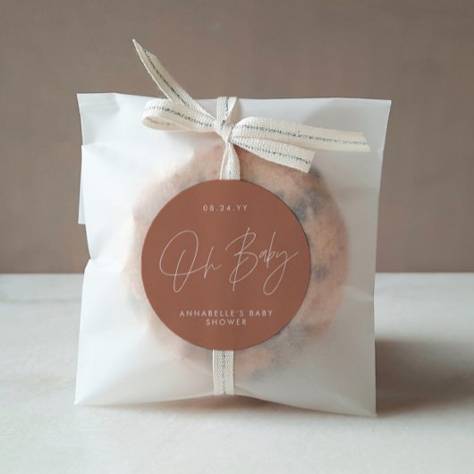 Sticker Rond Baby shower script moderne terre cuite élégante