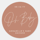 Sticker Rond Baby shower script moderne terre cuite élégante (Devant)