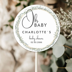 Sticker Rond Baby shower simple à couronne de fleurs