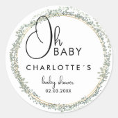 Sticker Rond Baby shower simple à couronne de fleurs (Devant)