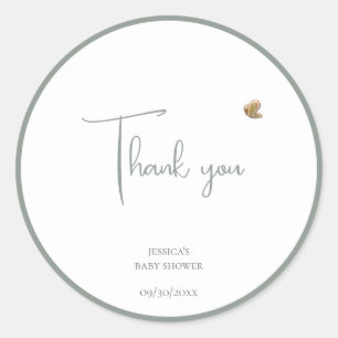 Sticker Rond Baby shower simple à papillon Merci
