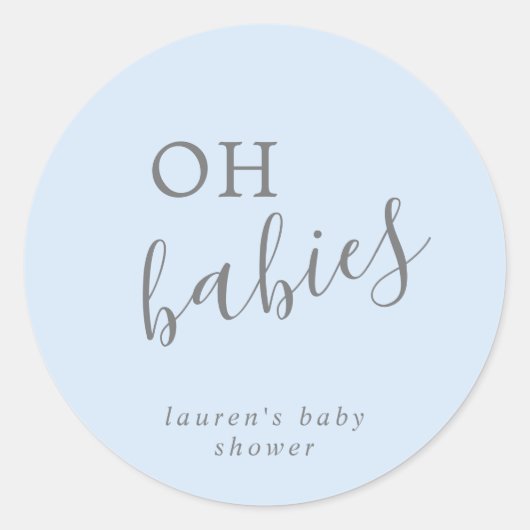 Sticker Rond Baby shower Simple Cute Blue Boy Twins (Devant)