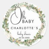 Sticker Rond Baby shower simple de couronne d'eucalyptus (Devant)
