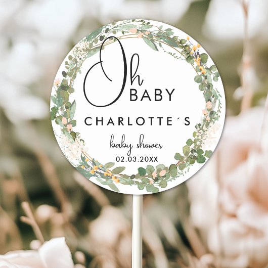 Sticker Rond Baby shower simple de couronne d'eucalyptus