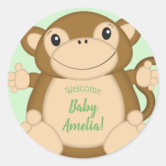 Sticker Rond Baby shower singe Jungle (Devant)