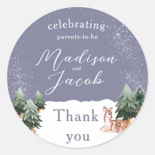 Sticker Rond Baby shower Snowglobe d'hiver