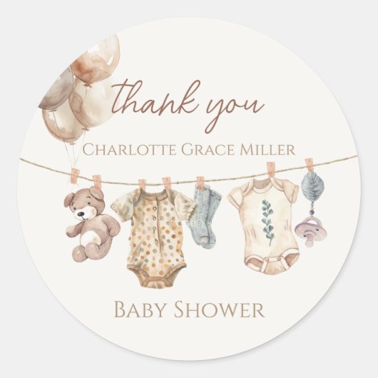 Sticker Rond Baby shower Soft Boho Neutral Vêtements de bébé (Devant)
