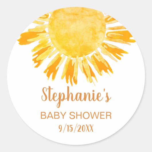 Sticker Rond Baby shower solaire jaune (Devant)