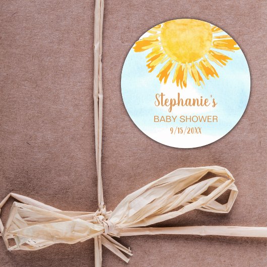 Sticker Rond Baby shower solaire jaune