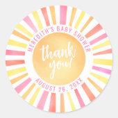 Sticker Rond Baby shower soleil rose vif (Devant)