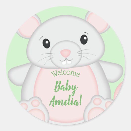 Sticker Rond Baby shower souris (Devant)