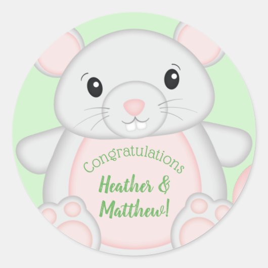 Sticker Rond Baby shower souris (Devant)