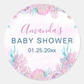 Sticker Rond Baby shower sous-marin aquarelle (Devant)