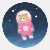 Sticker Rond Baby shower spatial de l'ours de l'astronaute rose (Devant)
