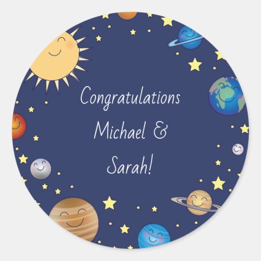 Sticker Rond Baby shower spatial Galaxy Étoiles Universelles (Devant)
