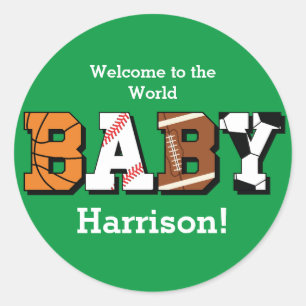 Sticker Rond Baby shower sportif vert genre neutre