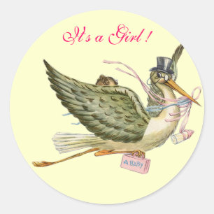 STICKER ROND BABY SHOWER STORK
