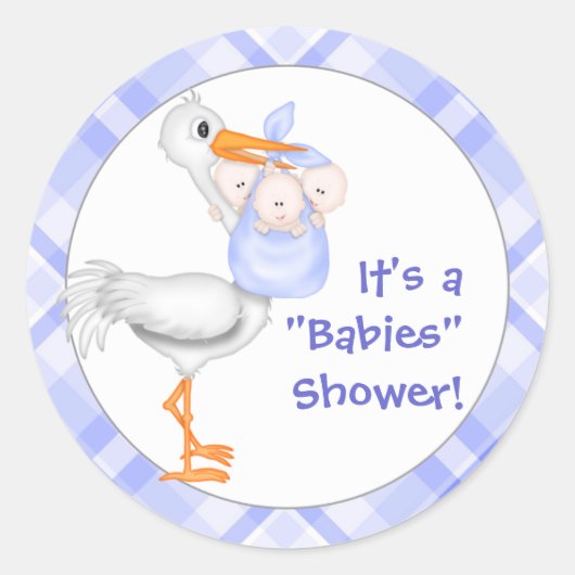 Sticker Rond Baby shower Stork & Triplet Boys (Devant)