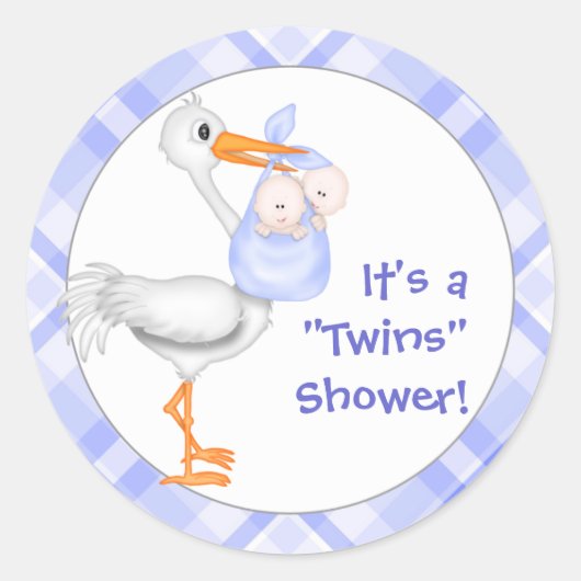 Sticker Rond Baby shower Stork & Twin Boys (Devant)