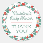 Sticker Rond Baby shower sucré aux fraises illustré (Devant)