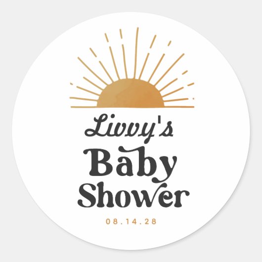 Sticker Rond Baby shower Sunshine rétro (Devant)