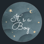 Sticker Rond Baby shower Sweet Dreams<br><div class="desc">Nuage d'aquarelle doux et rêveur,  la lune et les étoiles design par Shelby Allison.</div>