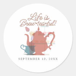 Sticker Rond Baby shower Tea Party Cute Minimaliste Boho Neutra