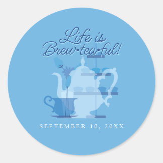Sticker Rond Baby shower Tea Party Cute Minimaliste Chic Bleu