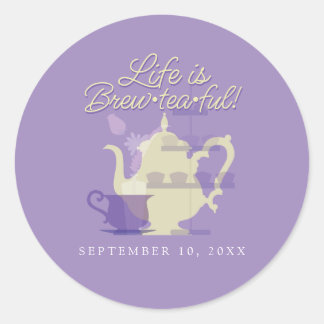 Sticker Rond Baby shower Tea Party Cute Minimaliste Chic Purple