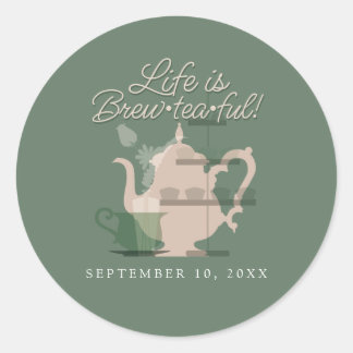 Sticker Rond Baby shower Tea Party Cute Minimaliste Chic Vert