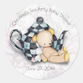 Sticker Rond Baby shower Tea Party (Ours Teddy) (Devant)