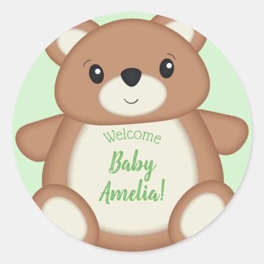 Sticker Rond Baby shower Teddy Bear (Devant)