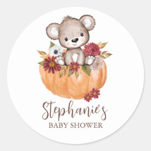 Sticker Rond Baby shower Teddy Bear Citrouille Automne