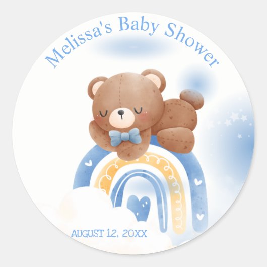 Sticker Rond Baby shower Teddy Bear Rainbow Boys (Devant)