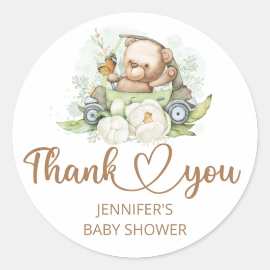 Sticker Rond Baby shower Teddy Garçon bébé ours (Devant)